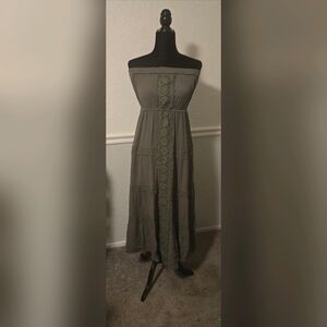 Justify Olive Green Strapless Lace-Trim Maxi Dress